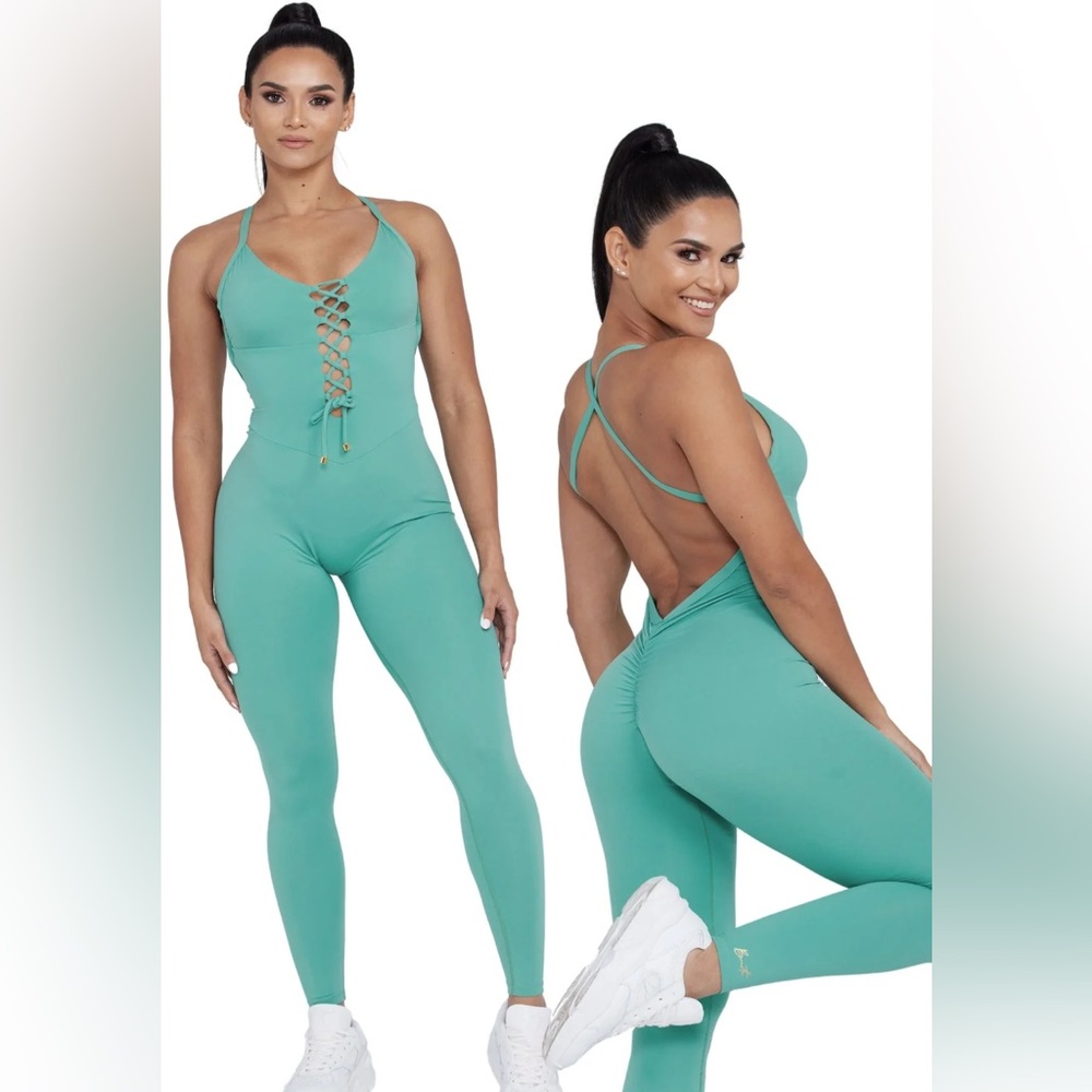 NWT Bonita Swim active HEARTBREAKER JUMPSUIT LONG GREEN GODDESS large